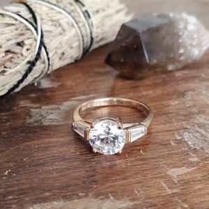sterling silver round cut baguette gemstone ring